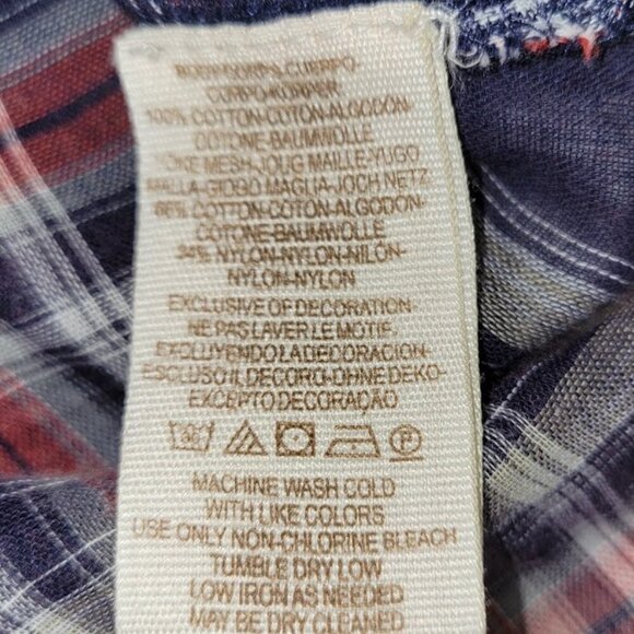 Free People Floral Lace Insert Plaid Cotton Top Long Sleeve Women's Size S - Picture 11 of 13